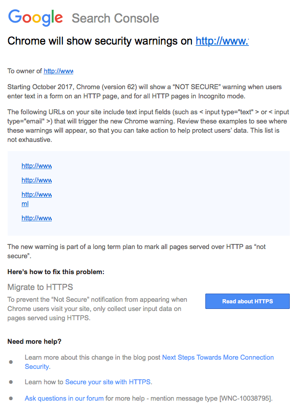 Google向网站管理员发送电子邮件警告，Chrome会将表单的http页面标记为“不安全”